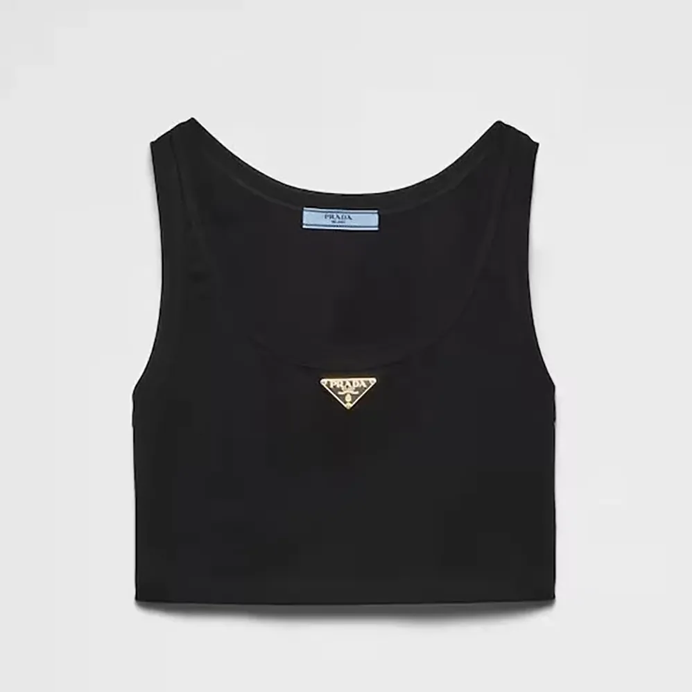 Prada Jersey Cropped Top for Women in Black Prada Jersey Cropped Top for Women in Black