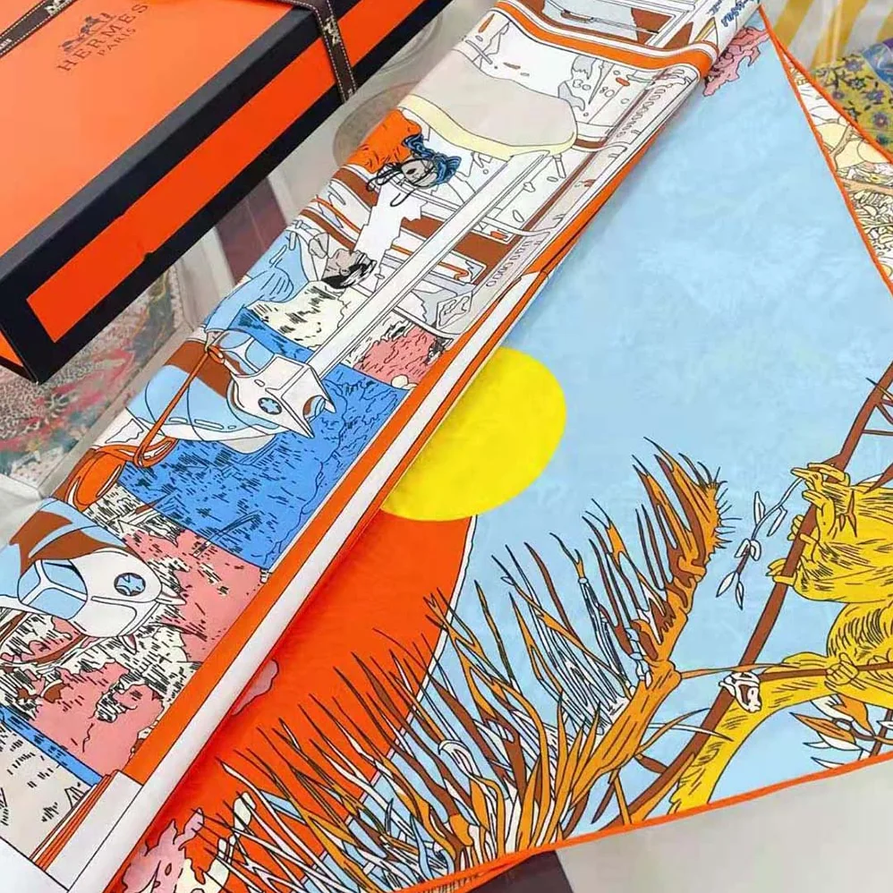 Hermes Rendez-Vous Galant Scarf 70 in Silk Twill with Hand-Rolled Edges for Women in Blue Hermes Rendez-Vous Galant Scarf 70 in Silk Twill with Hand-Rolled Edges for Women in Blue