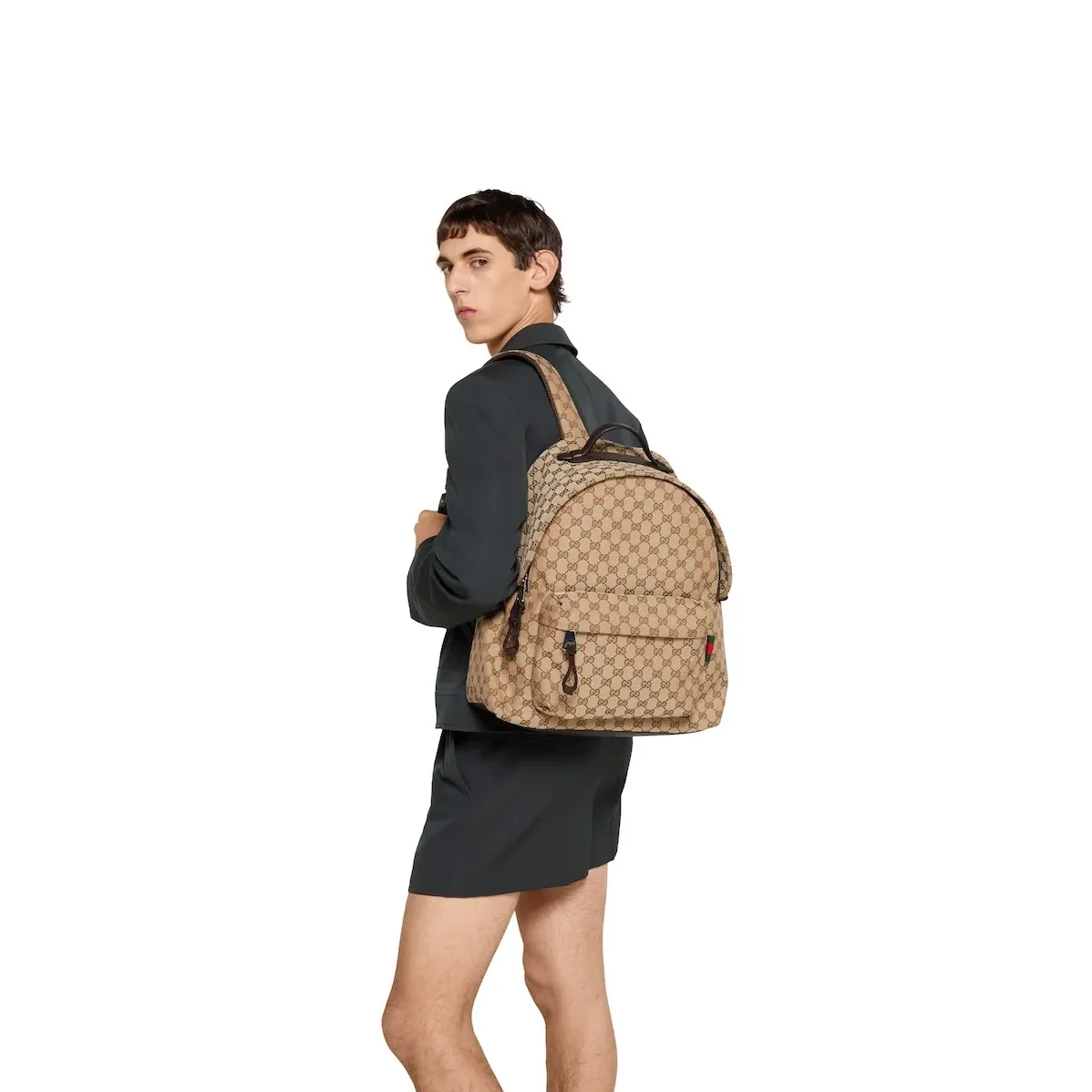 Gucci Medium GG Backpack With Web Beige And Dark Brown /