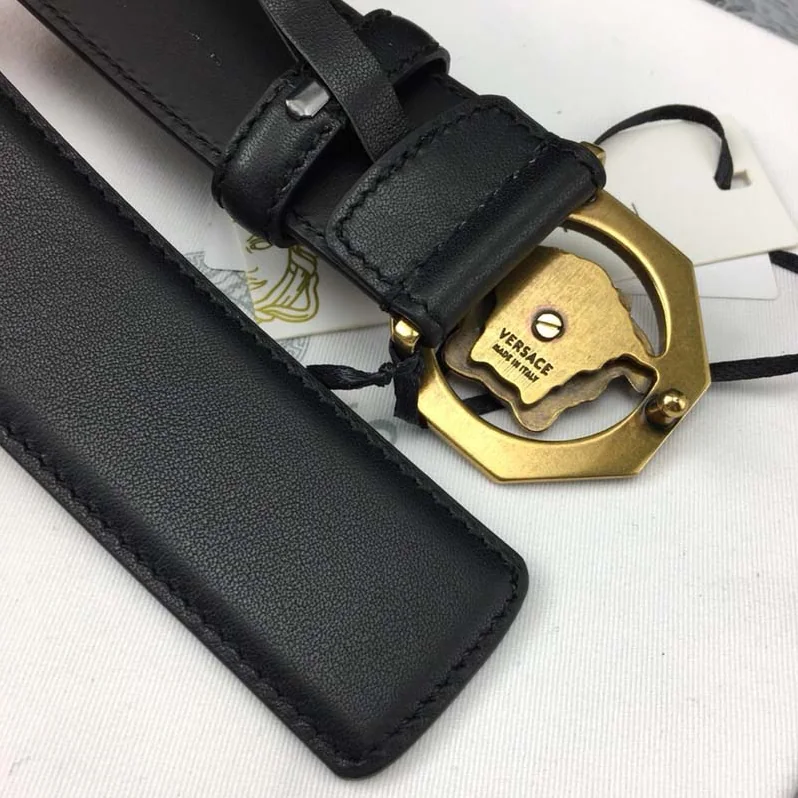 Versace Octagonal Medusa Leather Belt for Men in Black