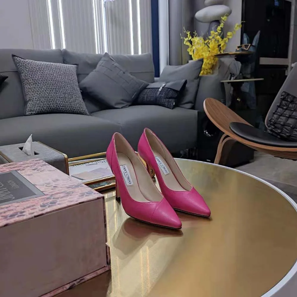 Jimmy Choo Cass 95 Tan Croc-Embossed Leather Pumps for Women in Pink