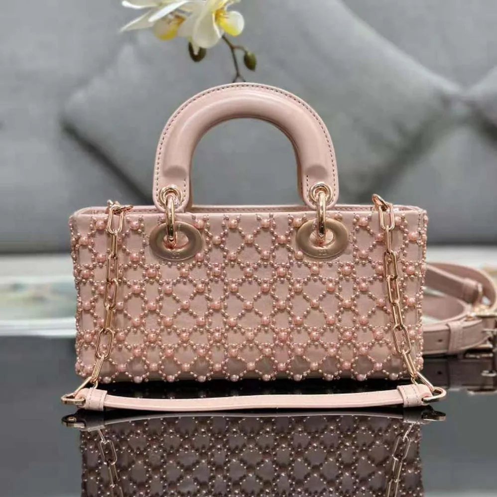 Dior Small Lady D-joy Bag Rose Des Vents Cannage Calfskin Embroidered with Resin Pearls for Women Dior Small Lady D-joy Bag Rose Des Vents Cannage Calfskin Embroidered with Resin Pearls for Women
