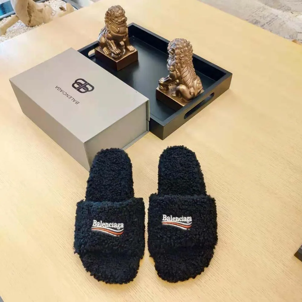 Balenciaga Furry 80mm Sandal in Black Fake Shearling for Women Balenciaga Furry 80mm Sandal in Black Fake Shearling for Women