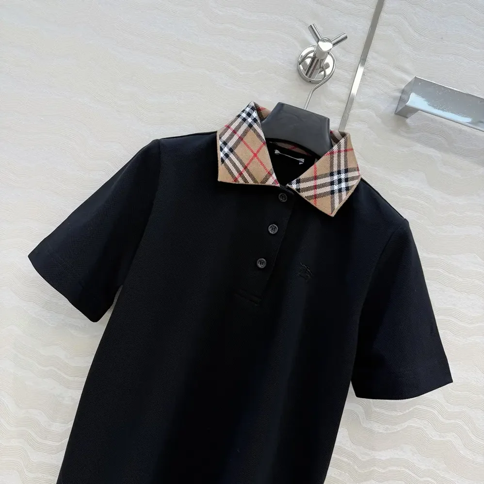 Burberry Check Collar Cotton Polo Shirt for Men in Black Burberry Check Collar Cotton Polo Shirt for Men in Black