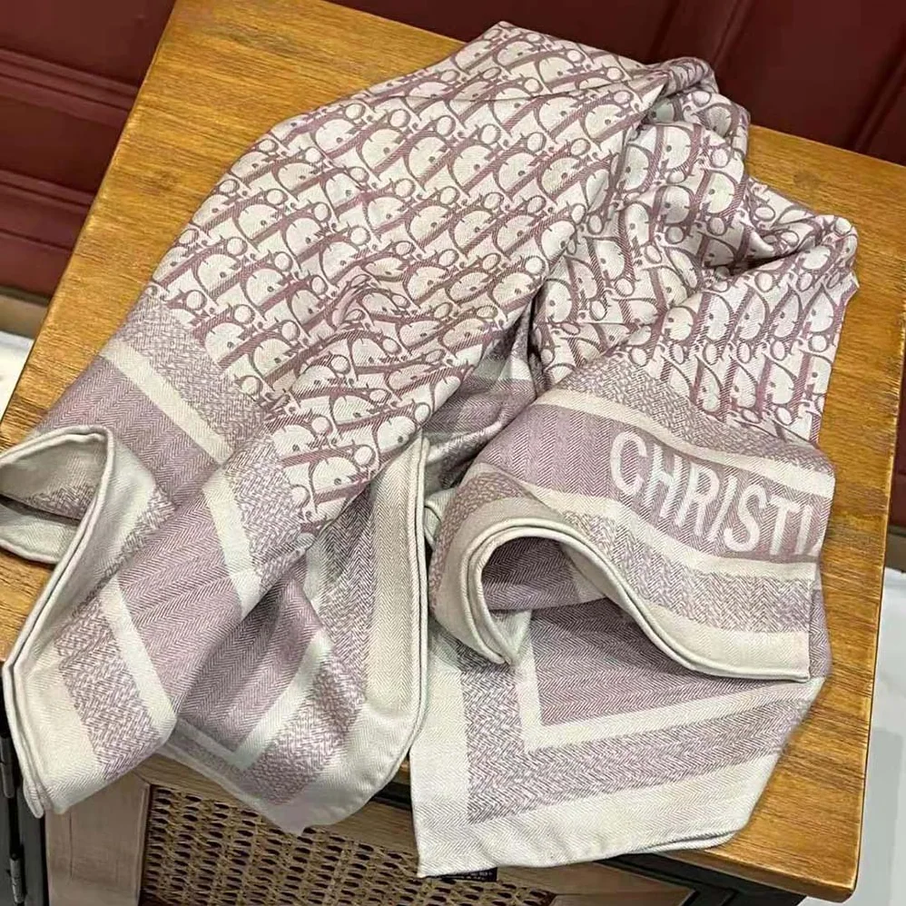 Dior Oblique Diortwin Square Scarf Rose Des Vents and Gray Silk Twill for Women