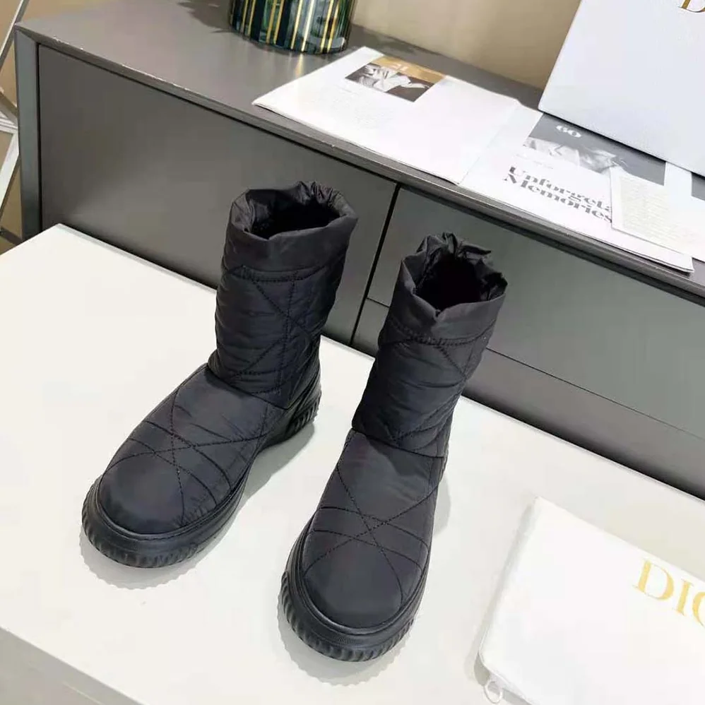 Dior Frost Ankle Boot Black Cannage Quilted Nylon and Shearling for Women