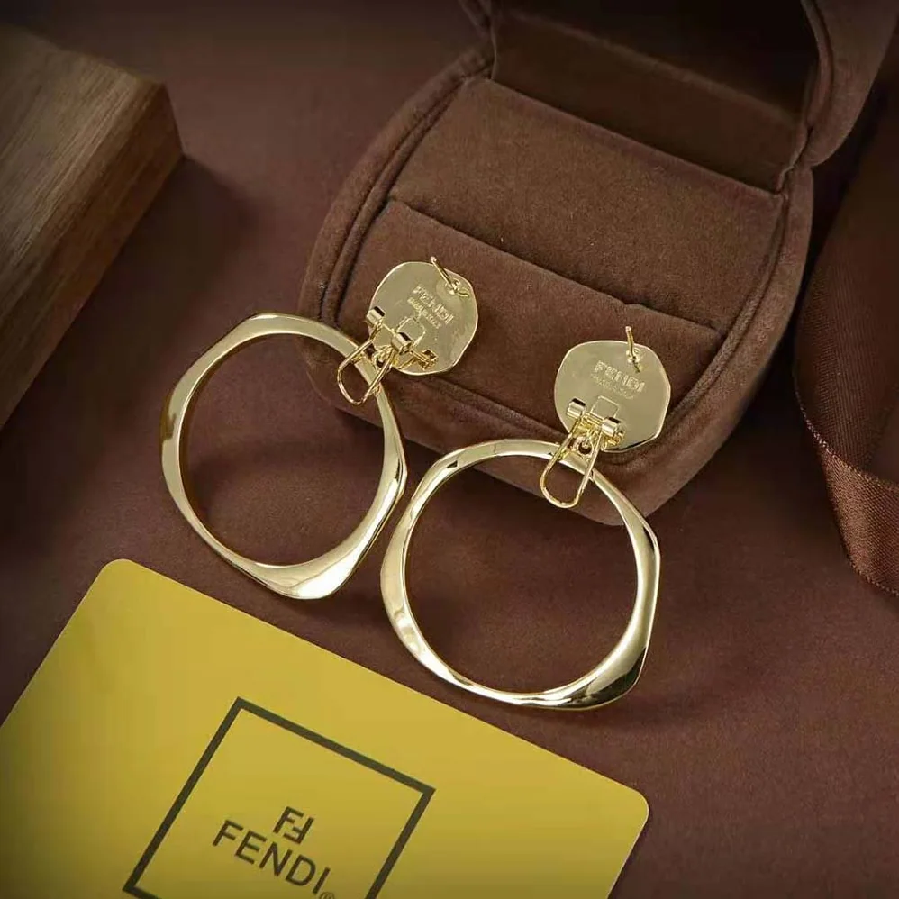 Fendi Hoop Earrings with FF Karligraphy Signet Closure for Women Fendi Hoop Earrings with FF Karligraphy Signet Closure for Women
