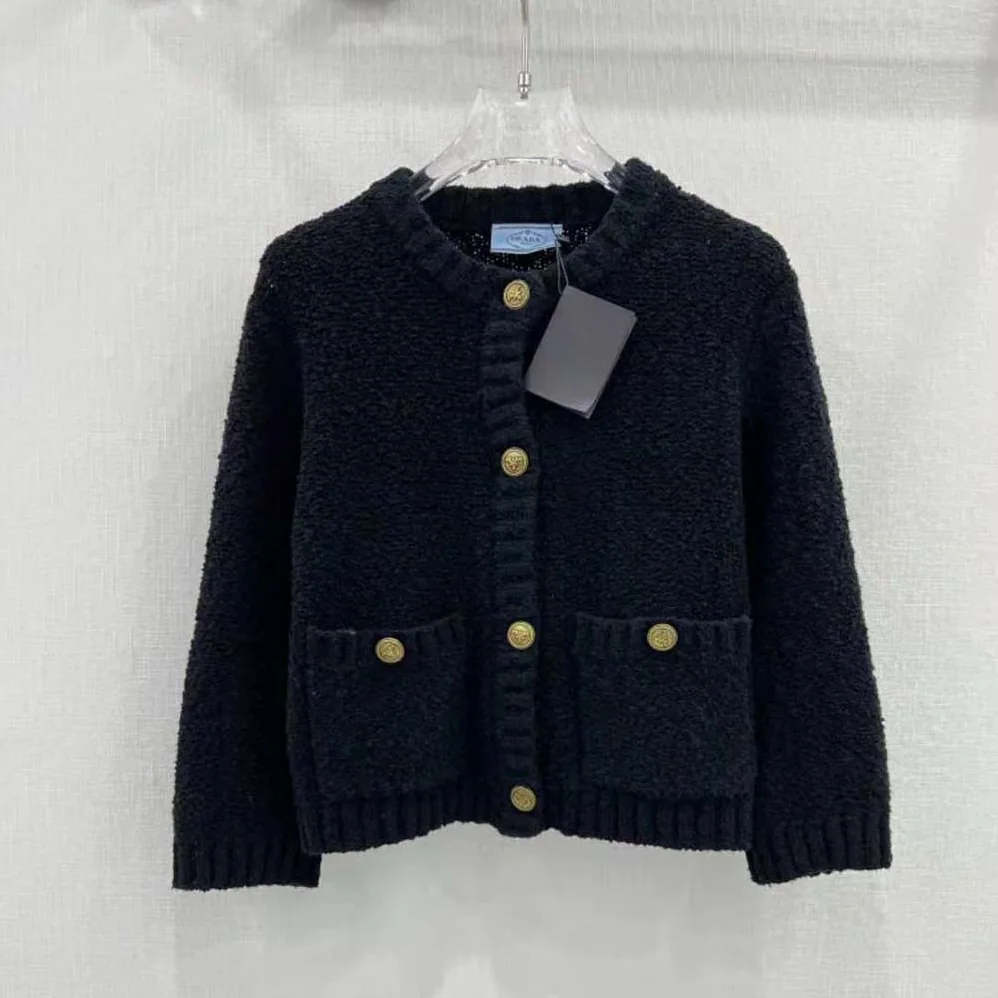 Prada Bouclé Mohair Cardigan for Women in Black Prada Bouclé Mohair Cardigan for Women in Black