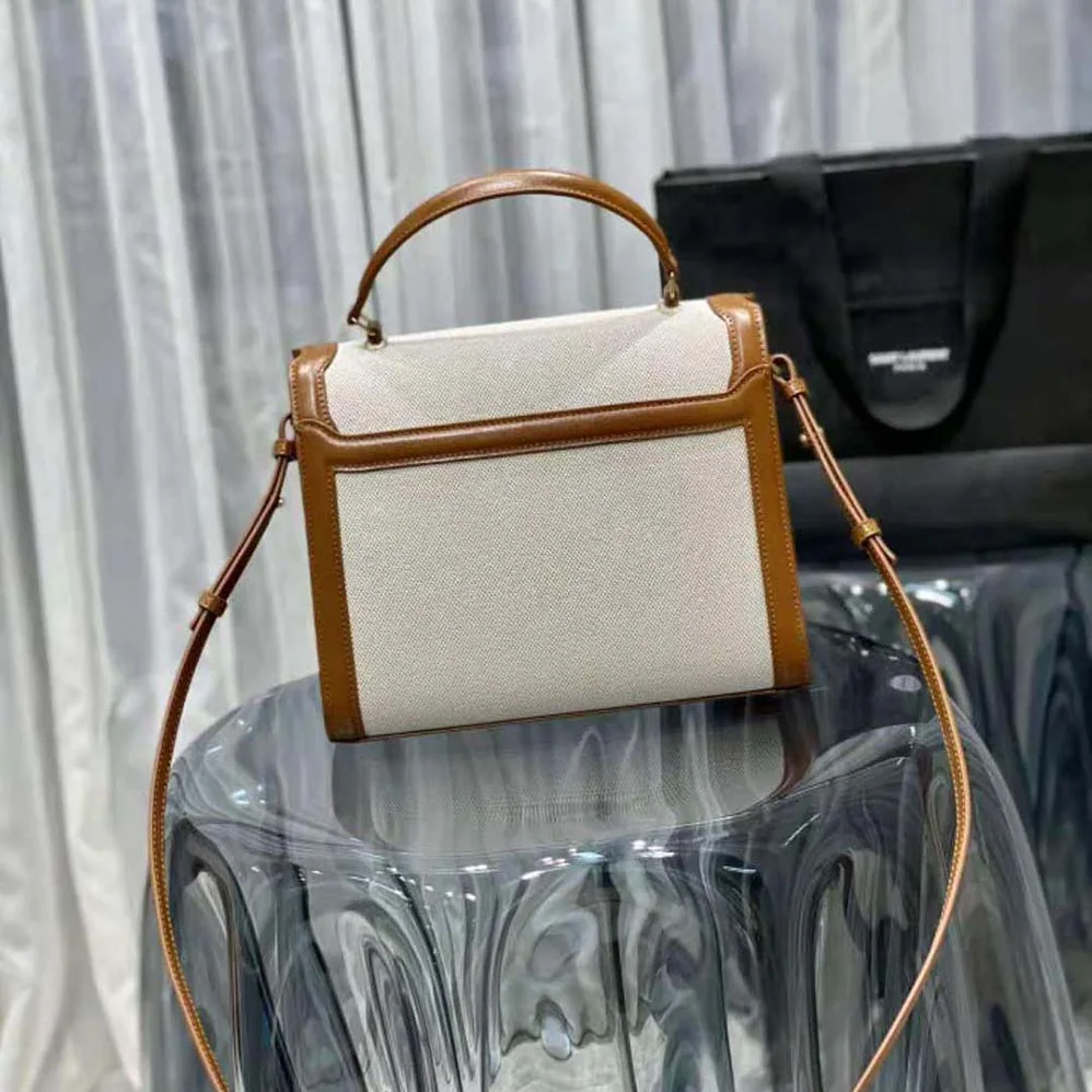 Saint Laurent YSL Cassandra Medium Top Handle Bag in Canvas and Smooth Leather for Women Saint Laurent YSL Cassandra Medium Top Handle Bag in Canvas and Smooth Leather for Women