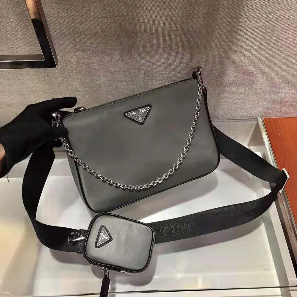 Prada Nylon and Saffiano Leather Bag with Strap for Men in Silver