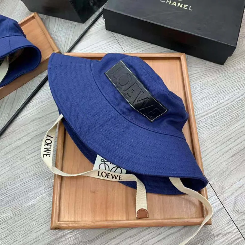 Loewe Fisherman Hat in Canvas and Calfskin for Women in Navy Loewe Fisherman Hat in Canvas and Calfskin for Women in Navy