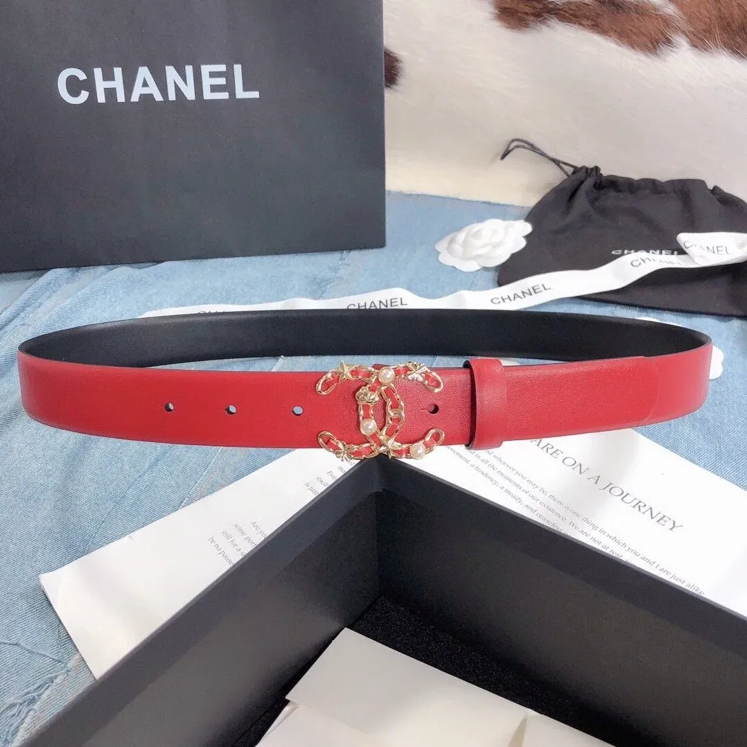 Chanel Belt With Double C Buckle Red Gold Toned Hardware for Women