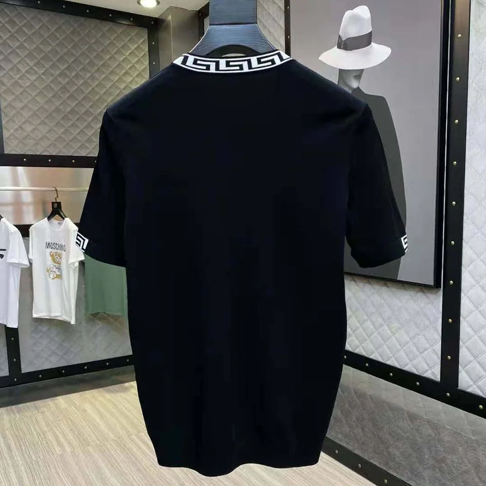 Versace Logo Embroidered T-shirt for Men in Black