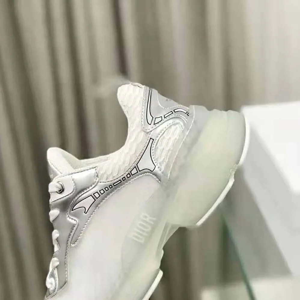 Dior Vibe Sneaker White Mesh and Silver for Women in Tone Leather Dior Vibe Sneaker White Mesh and Silver for Women in Tone Leather