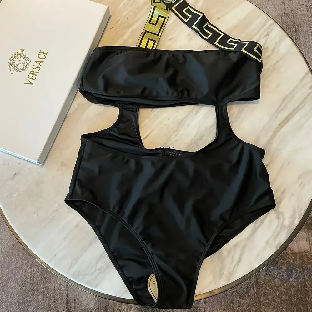 Versace Greca Border One Piece Swimsuit for Women in Black