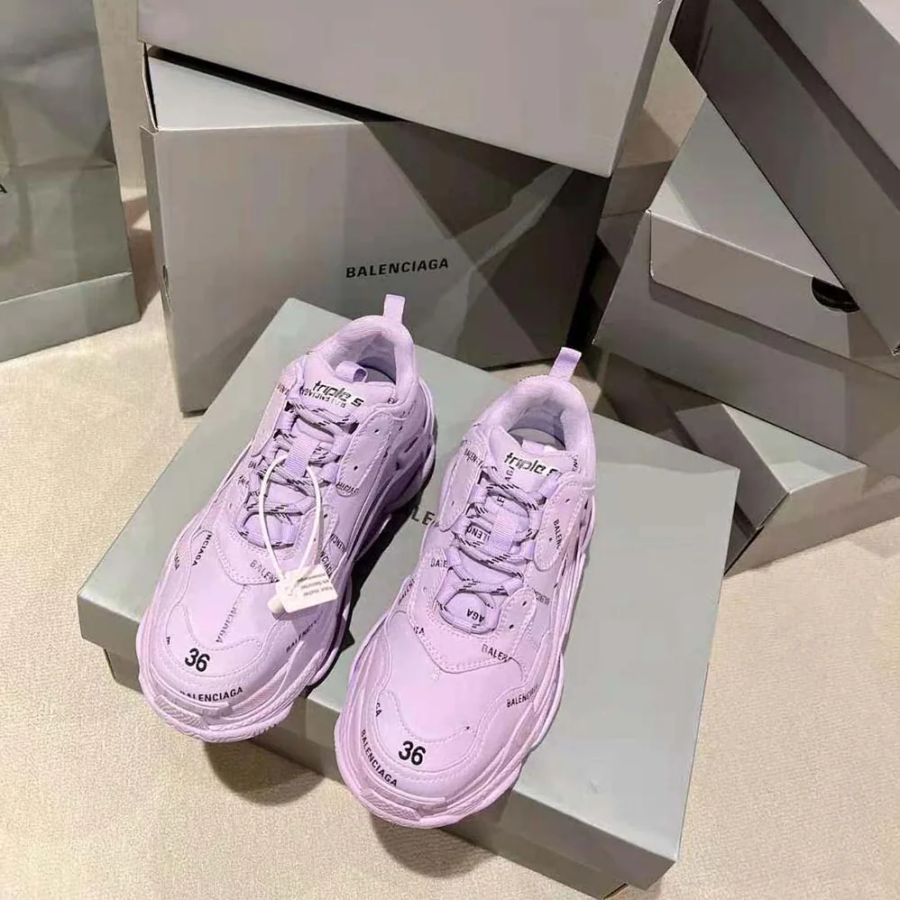 Balenciaga Triple S Sneaker Allover Logo in Lilac Purple and Black Technical Material for Unisex