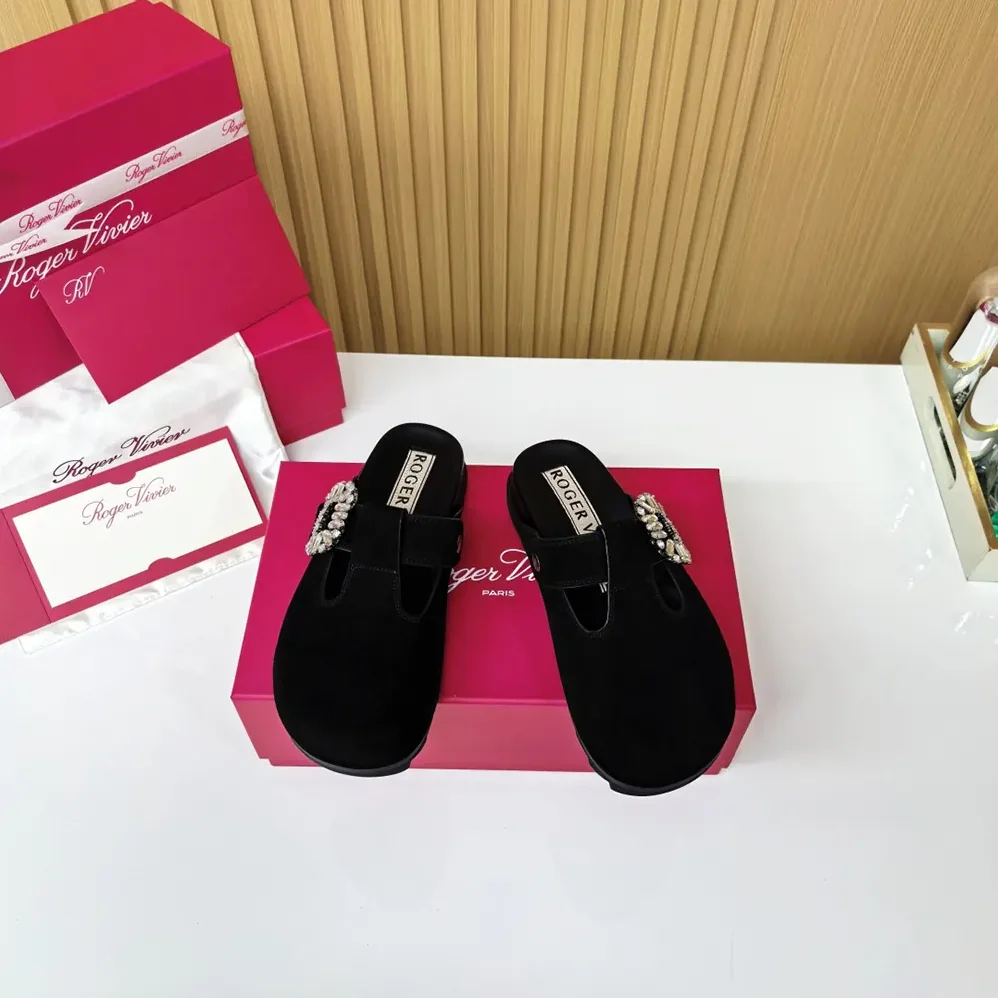 Roger Vivier Slidy Viv' Mules in Suede for Women in Black