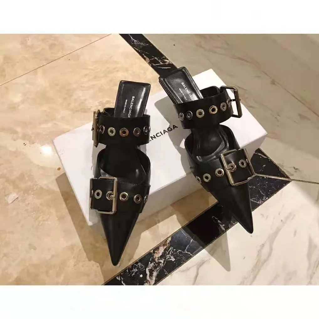 Balenciaga Belt 40mm Mule Pumps in Black Shiny Leather for Women