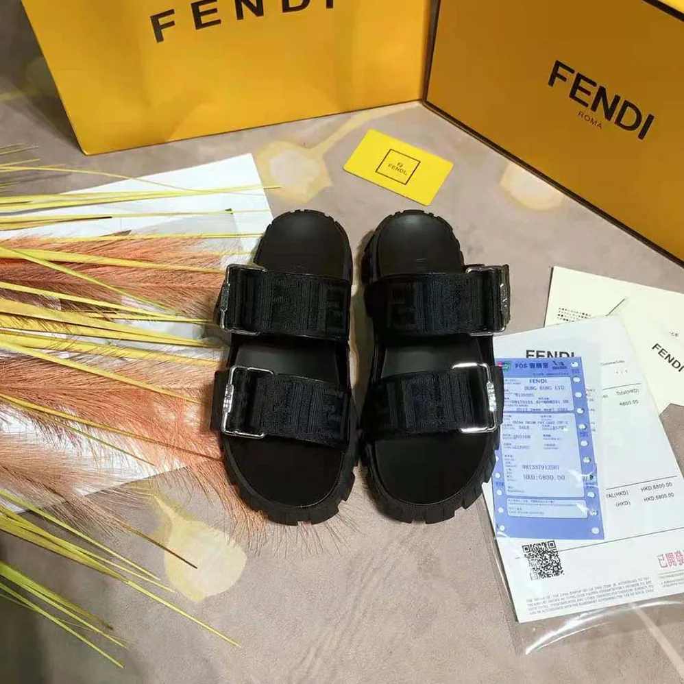 Fendi Sandals Black Fabric Sandals for Women