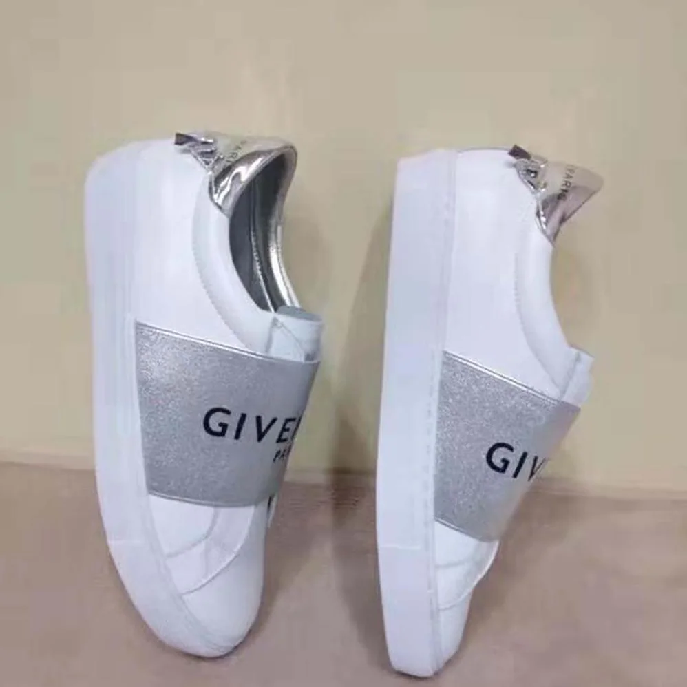Givenchy Givenchy Paris Metallized Strap Sneakers in Leather for Women in Silver