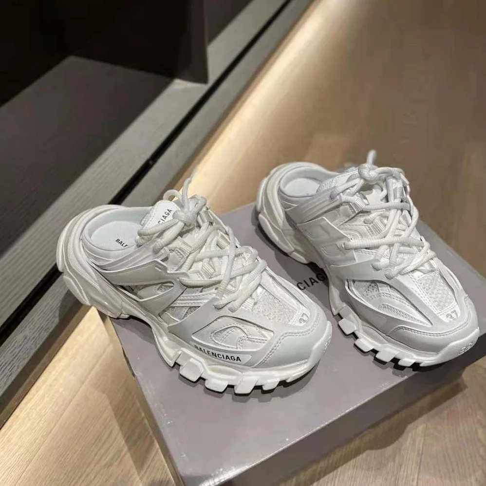 Balenciaga Track Mule in White Mesh and Nylon for Women Balenciaga Track Mule in White Mesh and Nylon for Women