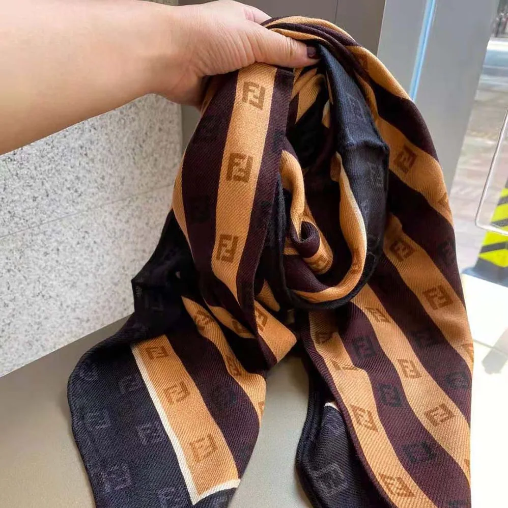 Fendi Pequin Foulard Brown Silk Foulard for Women Fendi Pequin Foulard Brown Silk Foulard for Women