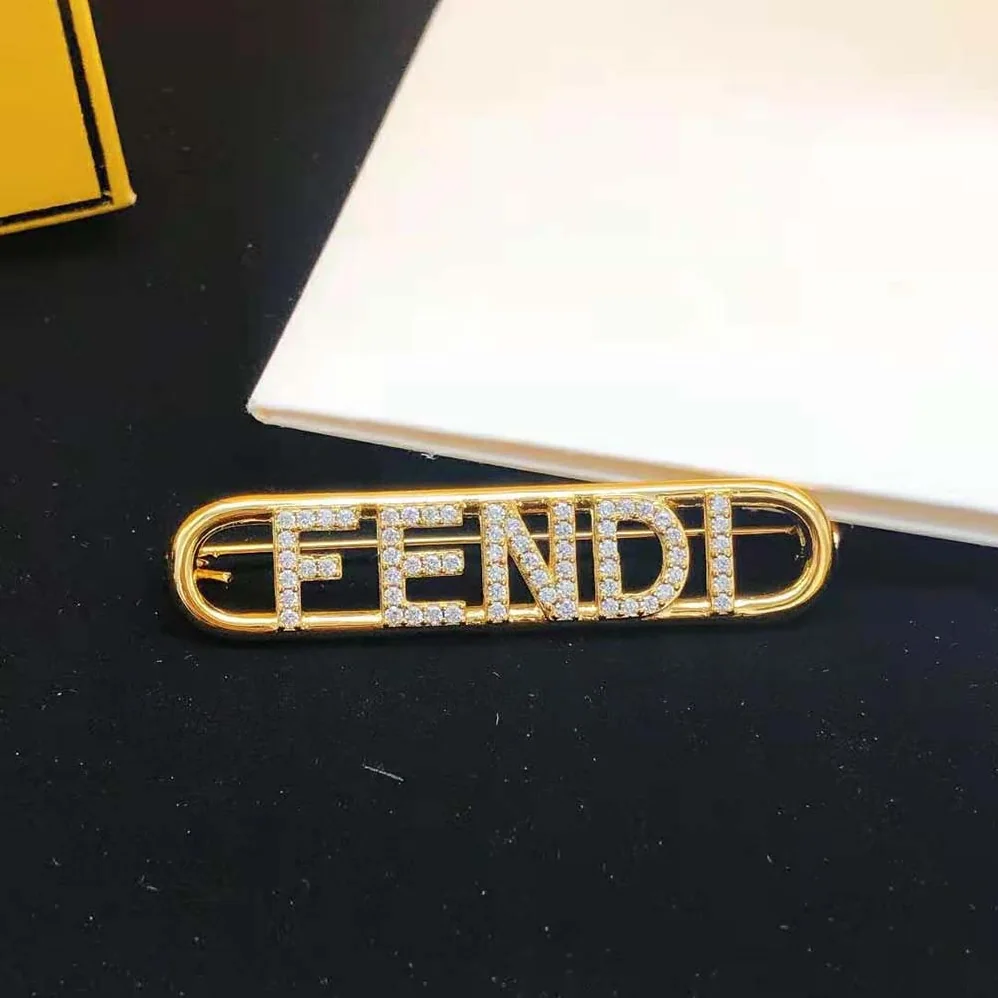 Fendi Fendigraphy Brooch Gold Coloured for Women Fendi Fendigraphy Brooch Gold Coloured for Women