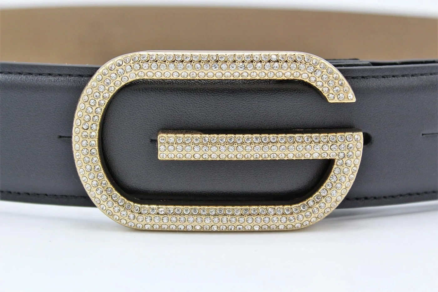 G Diamond Gold Buckle Leather Belt