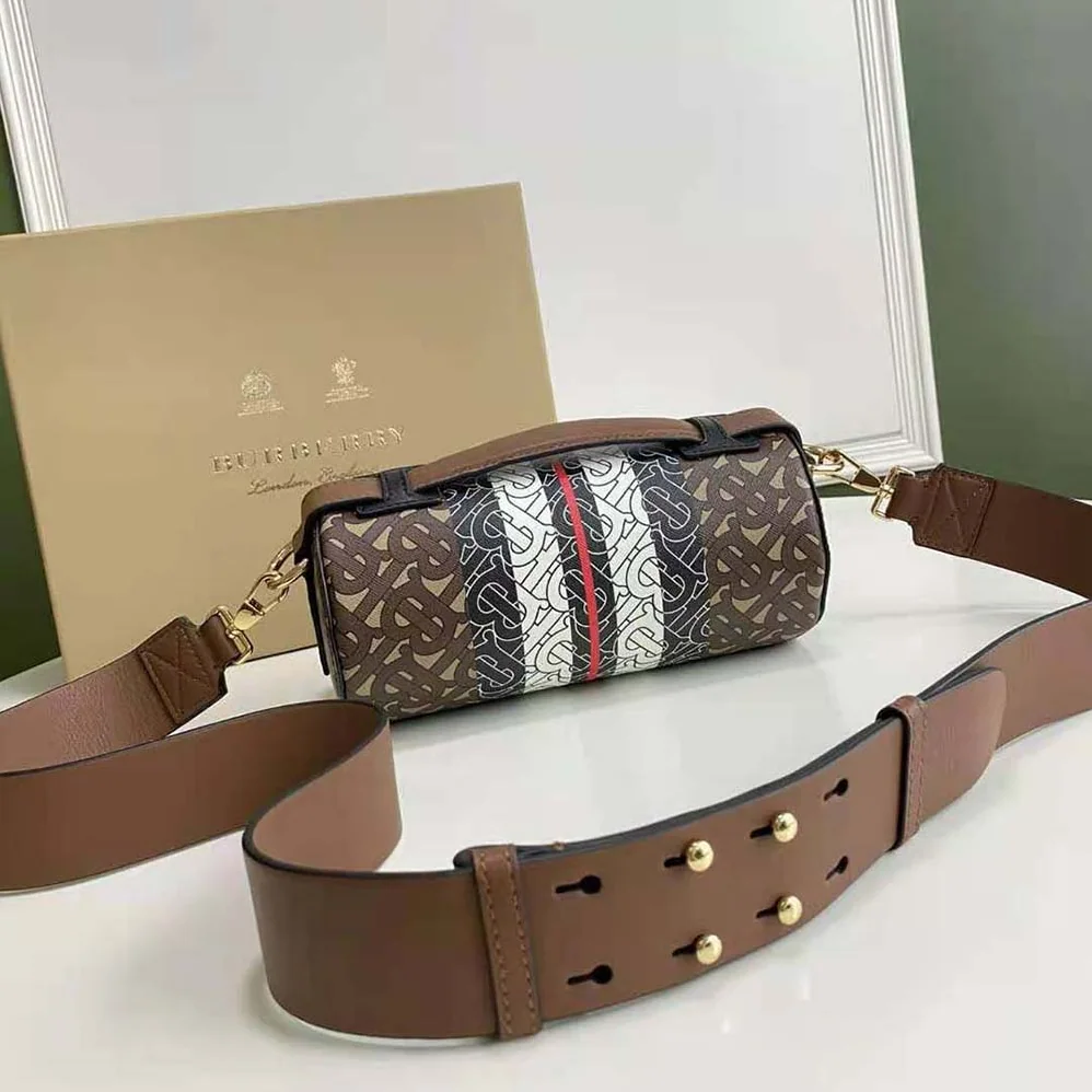 Burberry The Monogram Stripe E-canvas and Leather Barrel Bag for Women