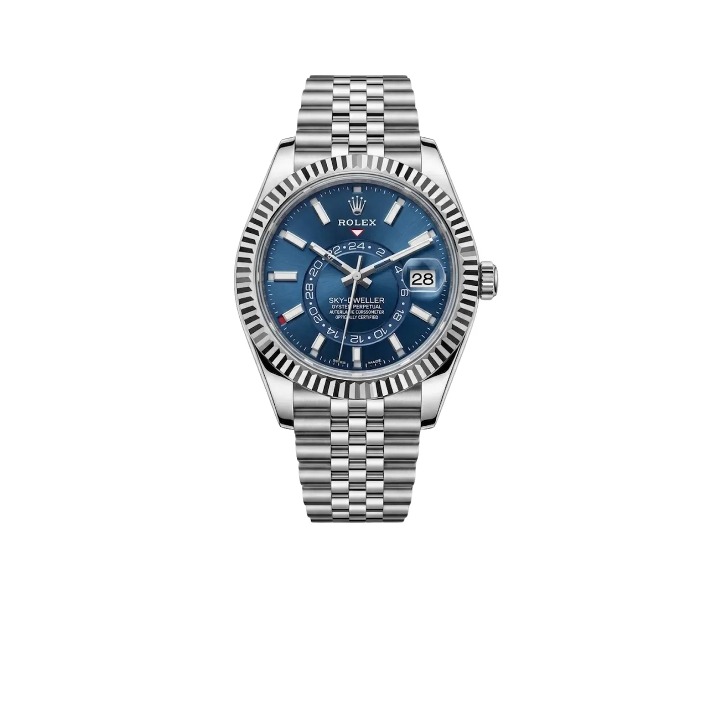 Rolex Sky Dweller Watch Silver Toned Blue Dial Rolex Sky Dweller Watch Silver Toned Blue Dial