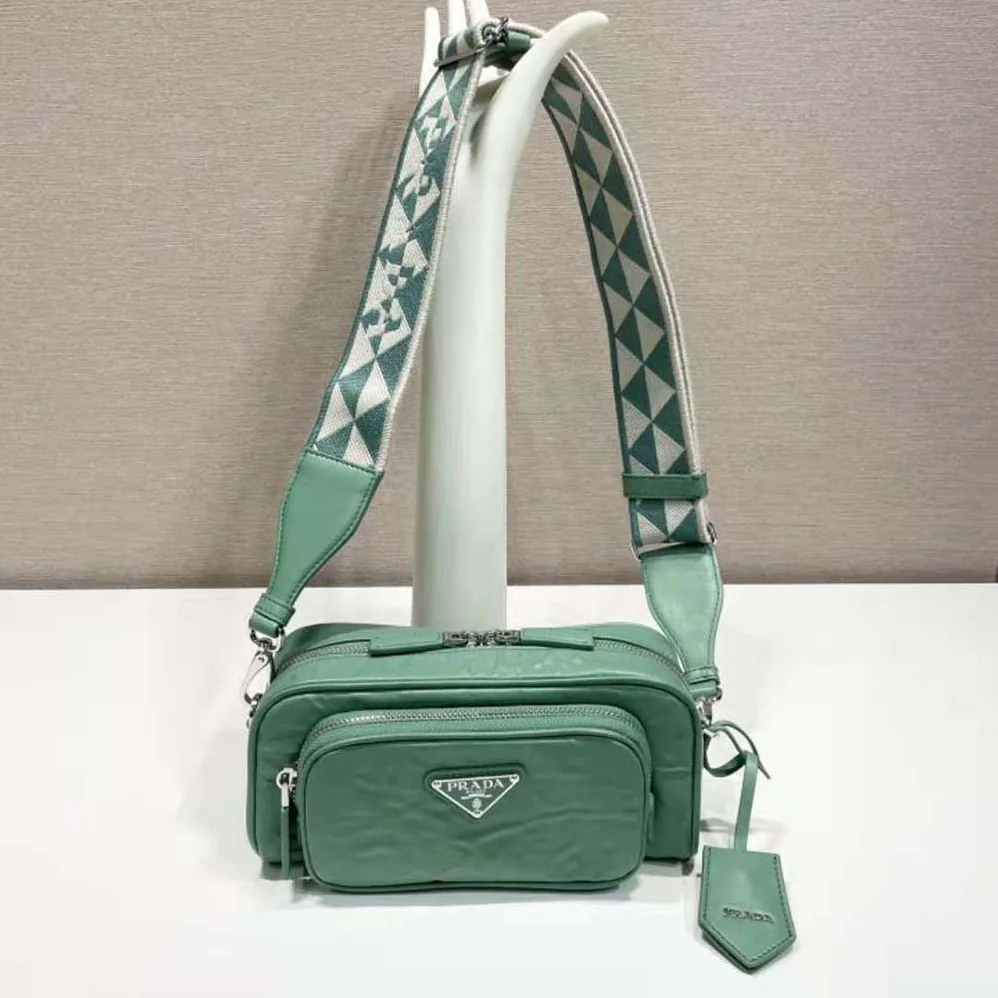 Prada Nappa Antique Leather Multi-Pocket Shoulder Bag for Women in Green Prada Nappa Antique Leather Multi-Pocket Shoulder Bag for Women in Green