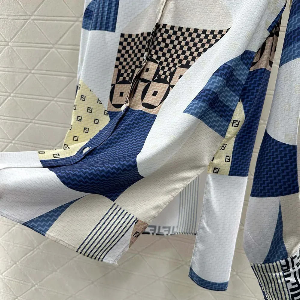 Fendi Blue Silk Shirt with Patchwork Print for Women Fendi Blue Silk Shirt with Patchwork Print for Women