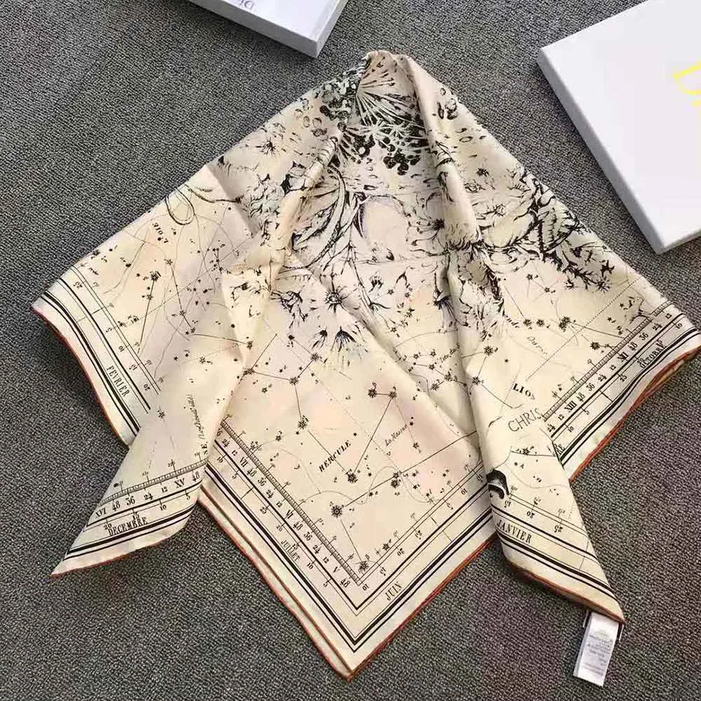 Dior Zodiac Square Scarf White and Black Silk Twill for Women