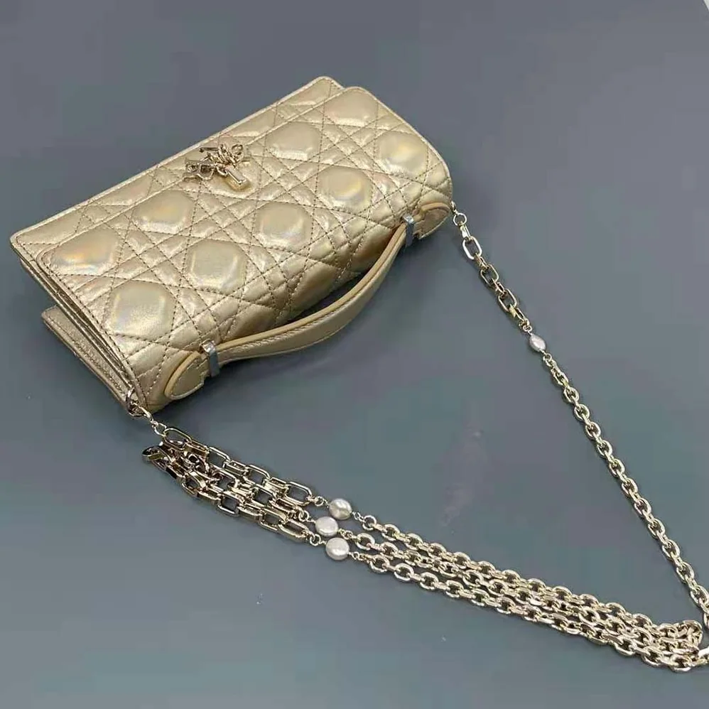 Dior Miss Dior Mini Bag Iridescent Metallic Gold for Women in Tone Cannage Lambskin Dior Miss Dior Mini Bag Iridescent Metallic Gold for Women in Tone Cannage Lambskin
