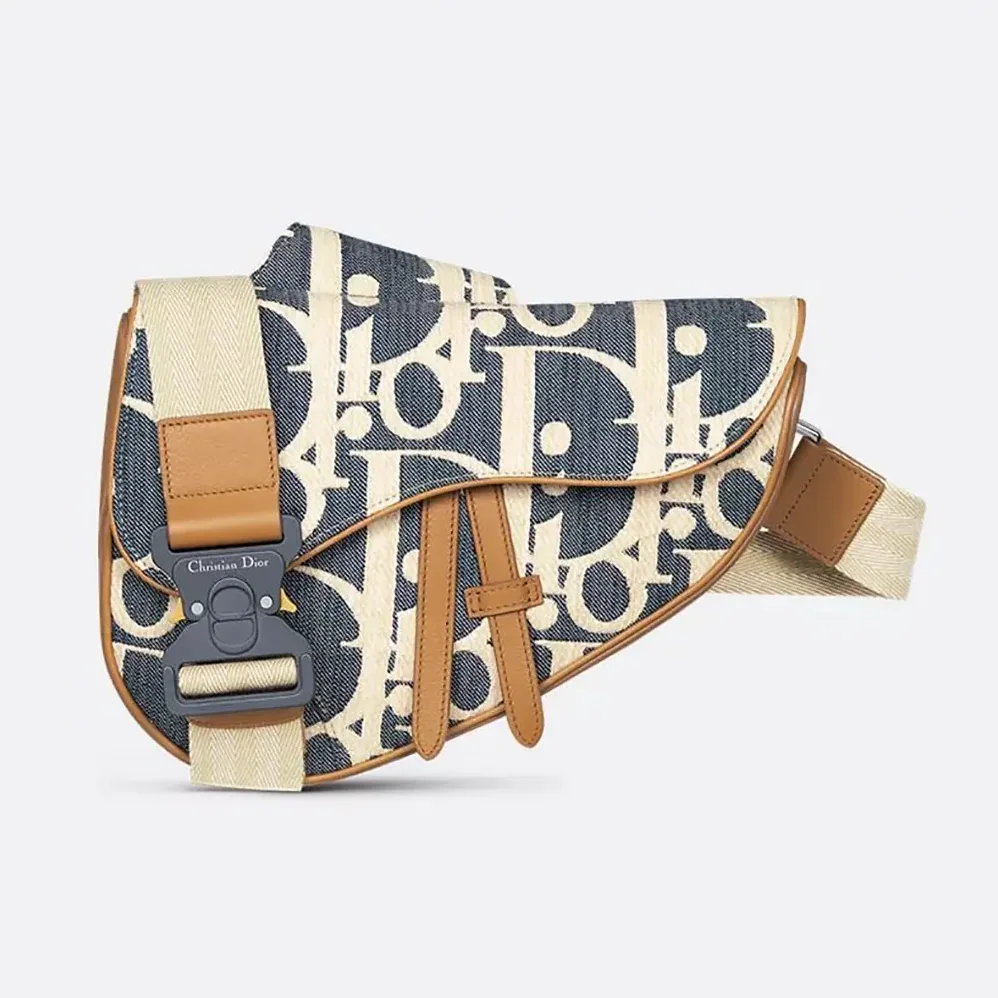 Dior Saddle Bag Blue and Beige Raffia for Men in Effect Dior Oblique Denim
