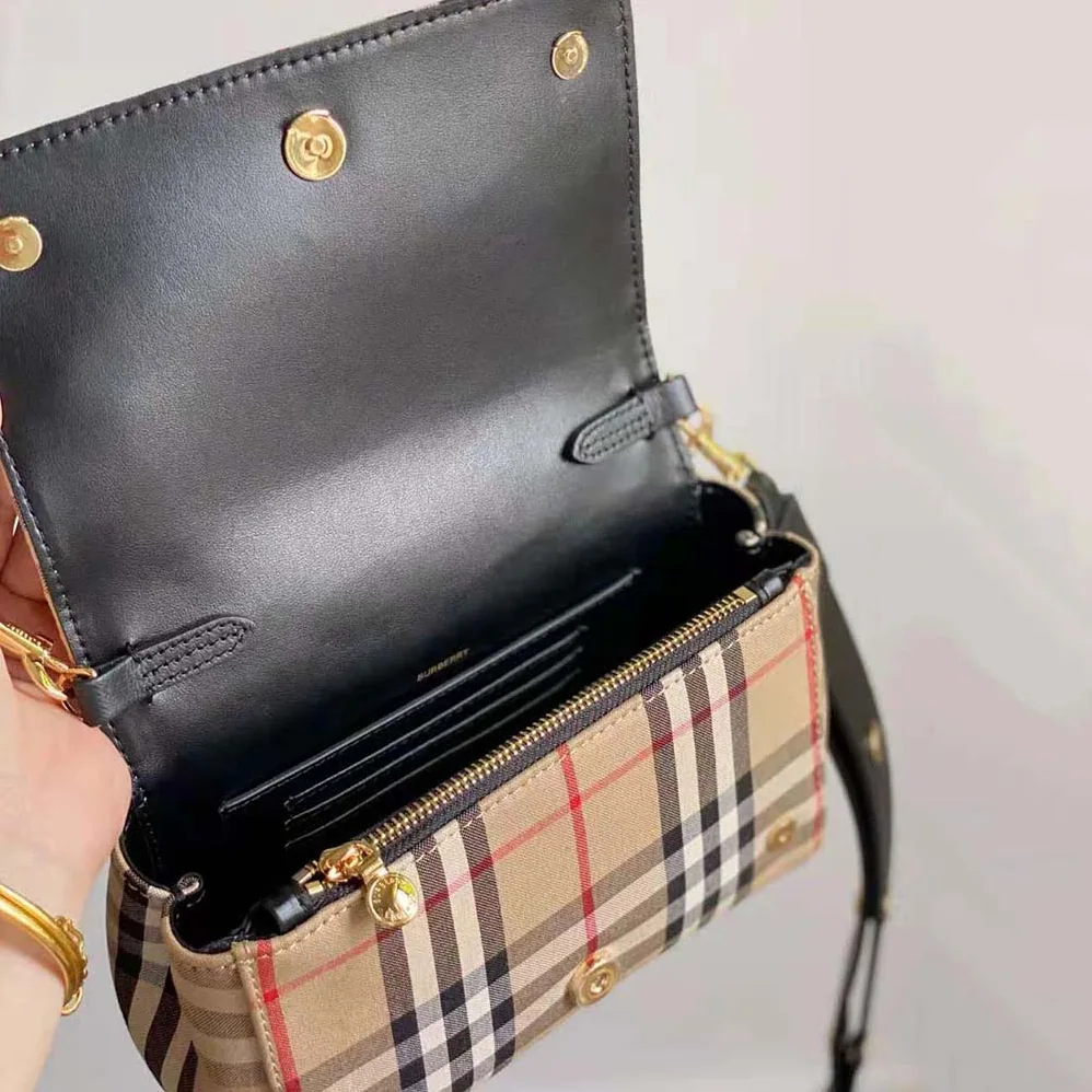 Burberry Small Vintage Check and Leather Crossbody Bag for Women in Brown Burberry Small Vintage Check and Leather Crossbody Bag for Women in Brown