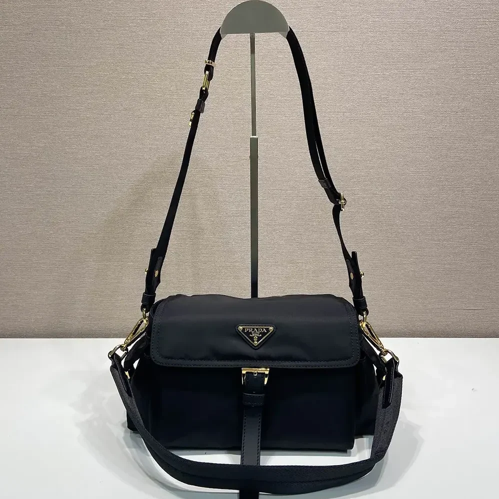 Prada Explore Large Re-Nylon Shoulder Bag With Flap for Women in Black