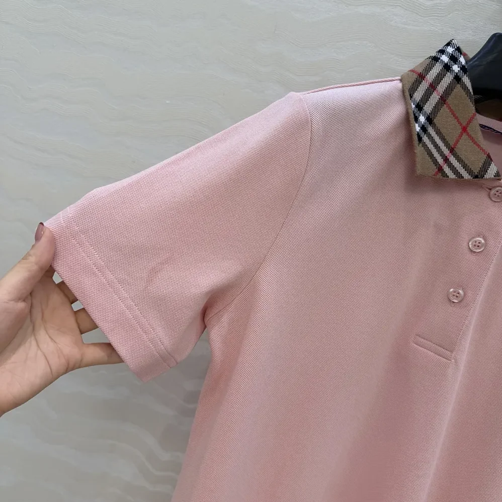 Burberry Check Collar Cotton Polo Shirt Dress for Women in Pink Burberry Check Collar Cotton Polo Shirt Dress for Women in Pink