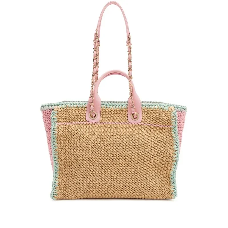 Chanel Deauville Small Tote Bag / Light Pink in Beige Raffia Gold Hardware Chanel Deauville Small Tote Bag / Light Pink in Beige Raffia Gold Hardware