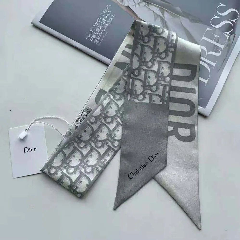 Dior Oblique Mitzah Scarf Gray Silk Twill for Women Dior Oblique Mitzah Scarf Gray Silk Twill for Women