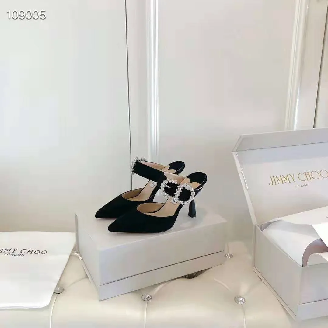 Jimmy Choo SMOKEY 100 Suede Pump with Jewelled Buckle for Women in Black Jimmy Choo SMOKEY 100 Suede Pump with Jewelled Buckle for Women in Black