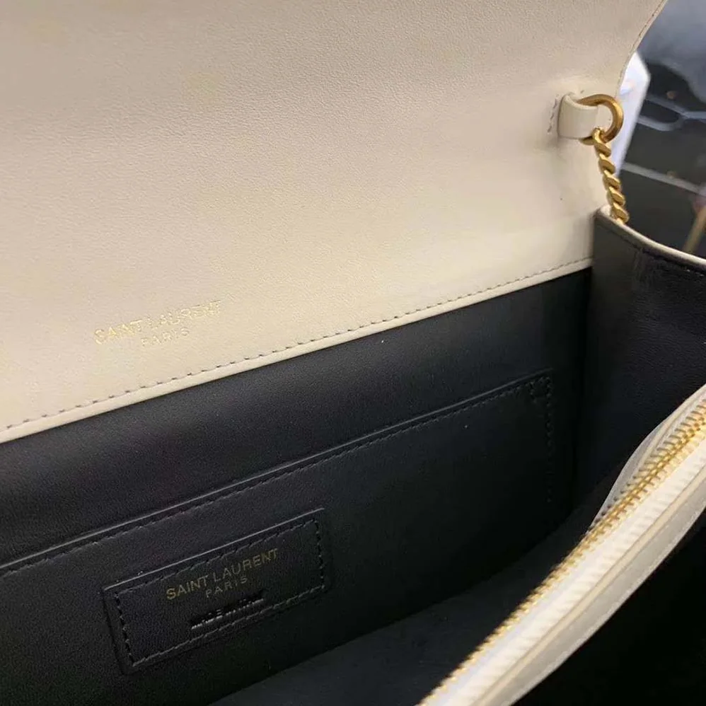 Saint Laurent YSL Victoire Chain Bag Crinkled Leather for Women in White Saint Laurent YSL Victoire Chain Bag Crinkled Leather for Women in White