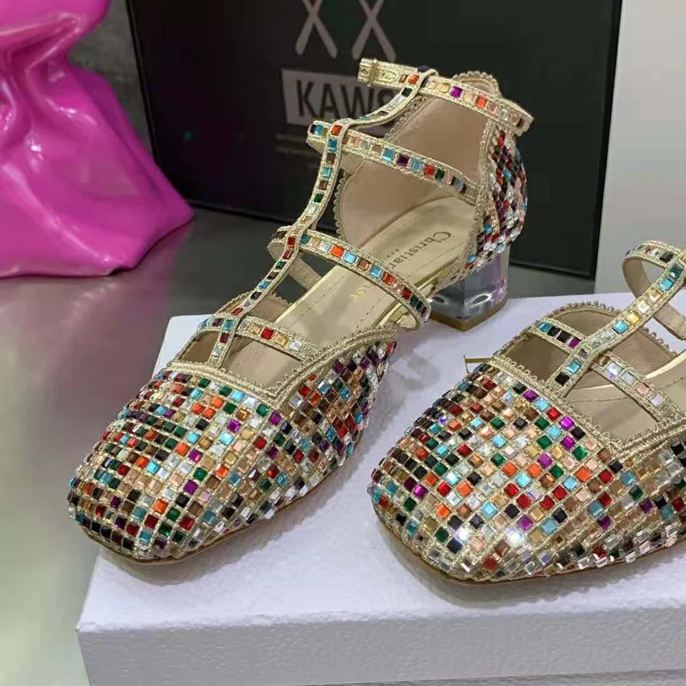 Dior Arty Ballerina Flat Gold-Tone Cotton Embroidered with Metallic Thread and Multicolor Square Strass for Women Dior Arty Ballerina Flat Gold-Tone Cotton Embroidered with Metallic Thread and Multicolor Square Strass for Women