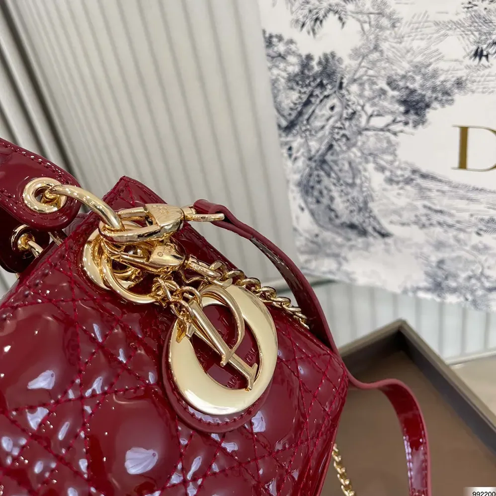 Dior Mini Lady Dior Bag Cherry Red Patent Cannage Calfskin for Women