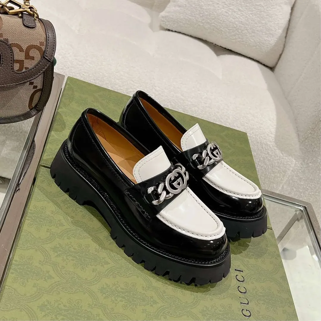 Chanel Moccasins Black in White