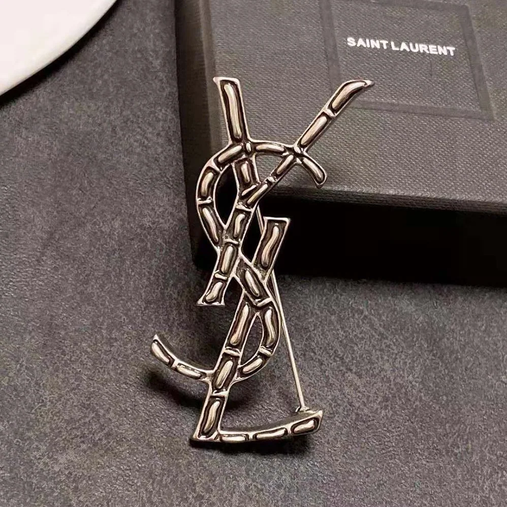Saint Laurent YSL Opyum YSL Crocodile Brooch in Silver Brass for Women