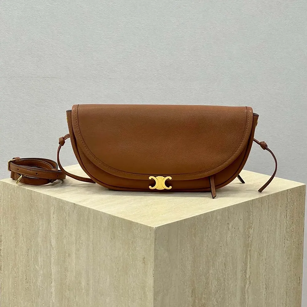 Celine Little Halfmoon Soft Triomphe in Supple Shiny Lambskin for Women in Brown Celine Little Halfmoon Soft Triomphe in Supple Shiny Lambskin for Women in Brown