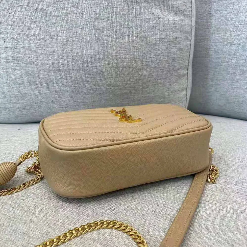 Saint Laurent YSL Lou Mini Bag in Quilted Grain DE Poudre Embossed Leather for Women in Sandy