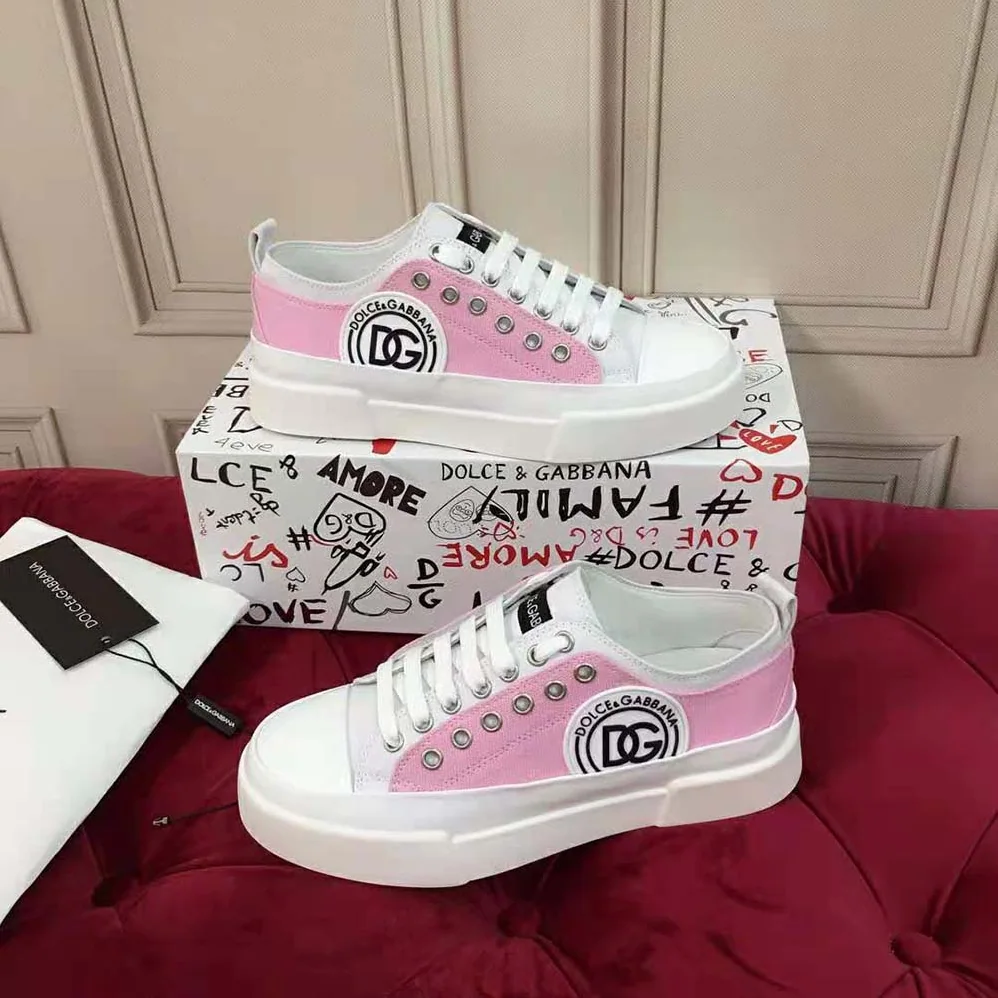 Dolce Gabbana D&G Two-tone Canvas Portofino Light Sneakers with DG Logo for Women Dolce Gabbana D&G Two-tone Canvas Portofino Light Sneakers with DG Logo for Women