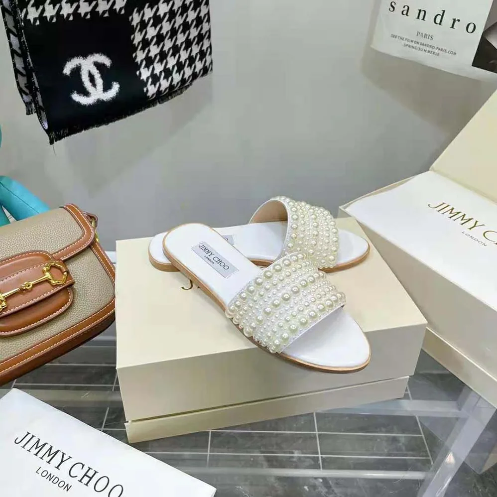 Jimmy Choo Minea Flat White Satin Flats with All for Women in Over Pearls